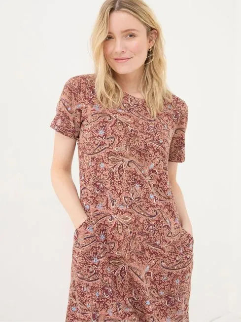 Women Fatface Printed Dresses Simone Pink Jersey Dress