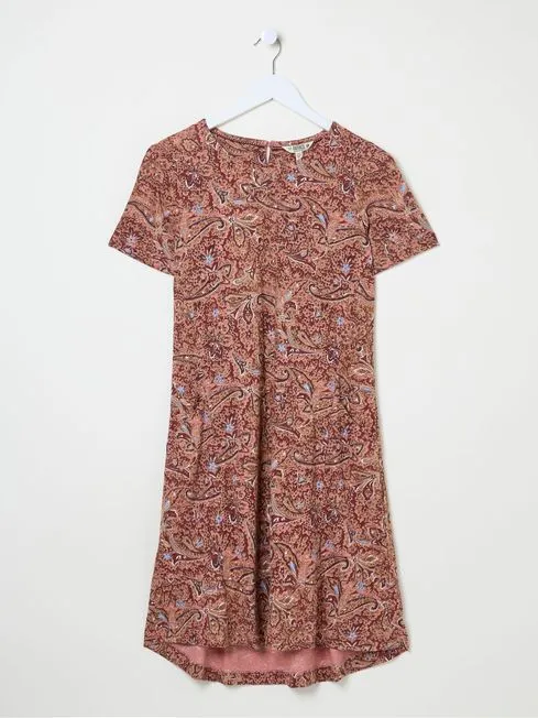 Women Fatface Printed Dresses Simone Pink Jersey Dress