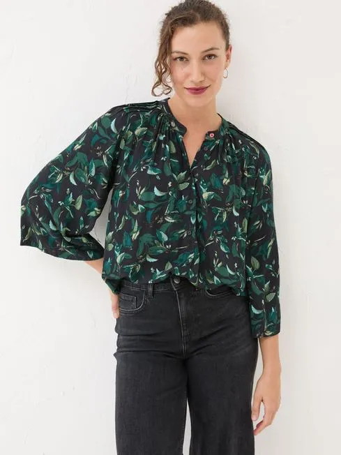 Women Fatface Shirts and Blouses Black Dark Skies Tia Button Longline Blouse