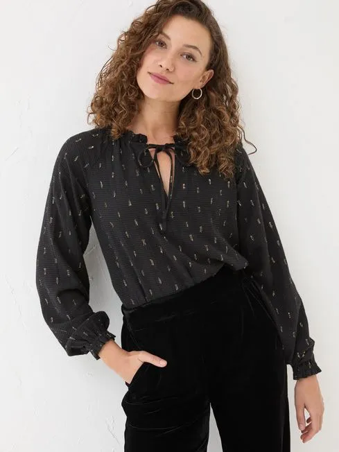 Women Fatface Shirts and Blouses Black Metallic Blouse Women Fatface Shirts and Blouses Black Metallic Blouse