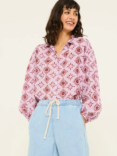 Women Fatface Shirts and Blouses Heather Purple Ebby 100 Cotton Blouse