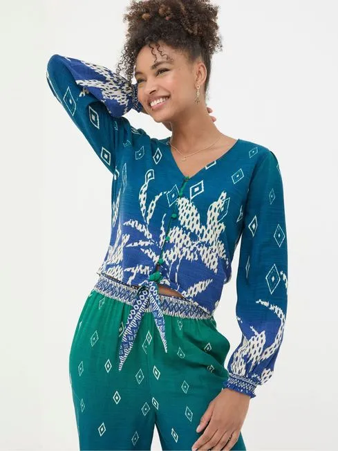 Women Fatface Shirts and Blouses Margot Blue Ombre Leaves Blouse