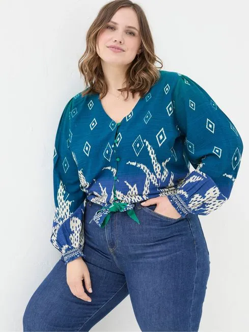 Women Fatface Shirts and Blouses Margot Blue Ombre Leaves Blouse Women Fatface Shirts and Blouses Margot Blue Ombre Leaves Blouse