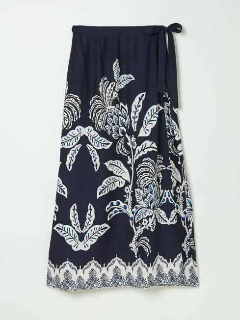 Women Fatface Skirts Blakely Blue Damask Placement Midi Skirt
