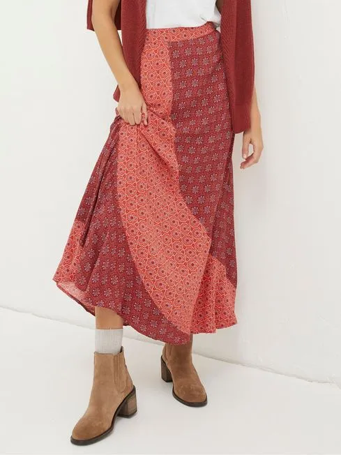 Women Fatface Skirts Red Naomi Craft Geo Midi Skirt