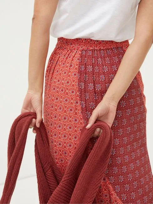 Women Fatface Skirts Red Naomi Craft Geo Midi Skirt Women Fatface Skirts Red Naomi Craft Geo Midi Skirt