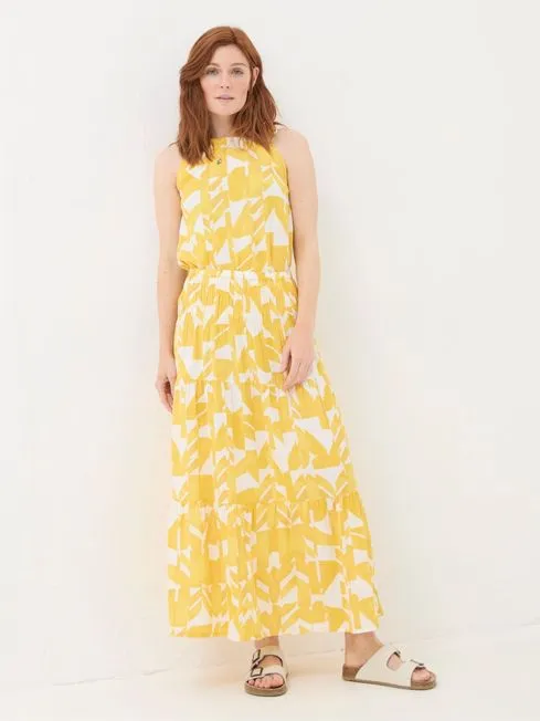 Women Fatface Skirts Yellow Marina Med Geo CottonLinen Mix Maxi Skirt