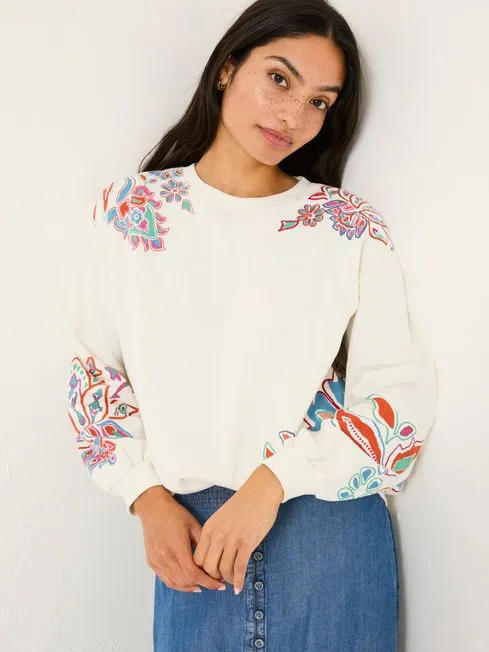 Women Fatface Sweatshirts and Hoodies Alex Ivory Utopia Embroidered Crew Sweat Top