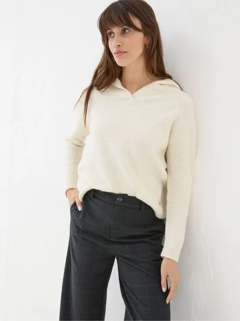 Women Fatface Sweatshirts and Hoodies Cream Textured Hoodie