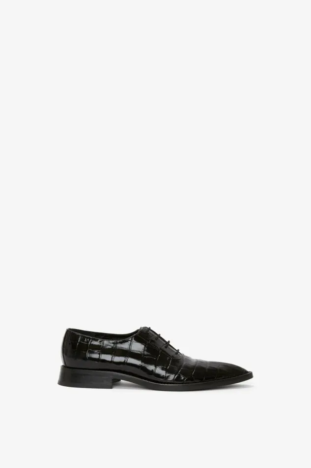 Women Flats Victoria Beckham Pointy Toe Flat Lace Up In Black CrocEffect Leather