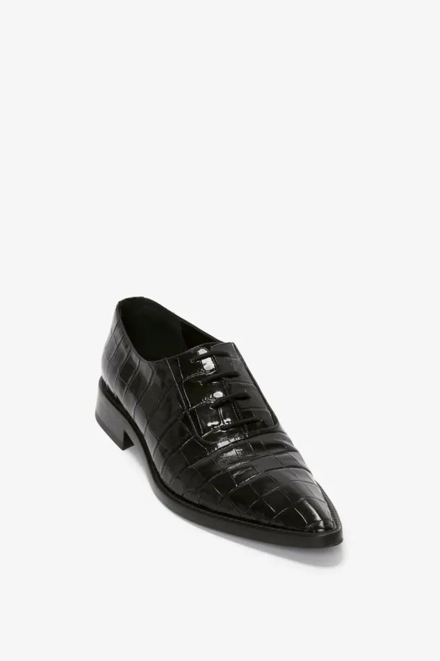 Women Flats Victoria Beckham Pointy Toe Flat Lace Up In Black CrocEffect Leather