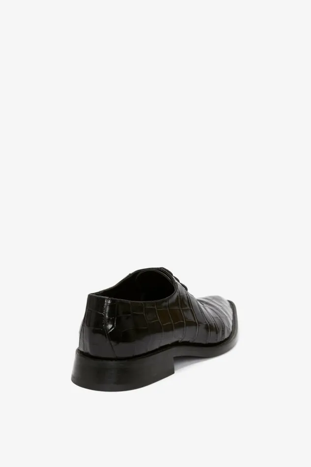 Women Flats Victoria Beckham Pointy Toe Flat Lace Up In Black CrocEffect Leather
