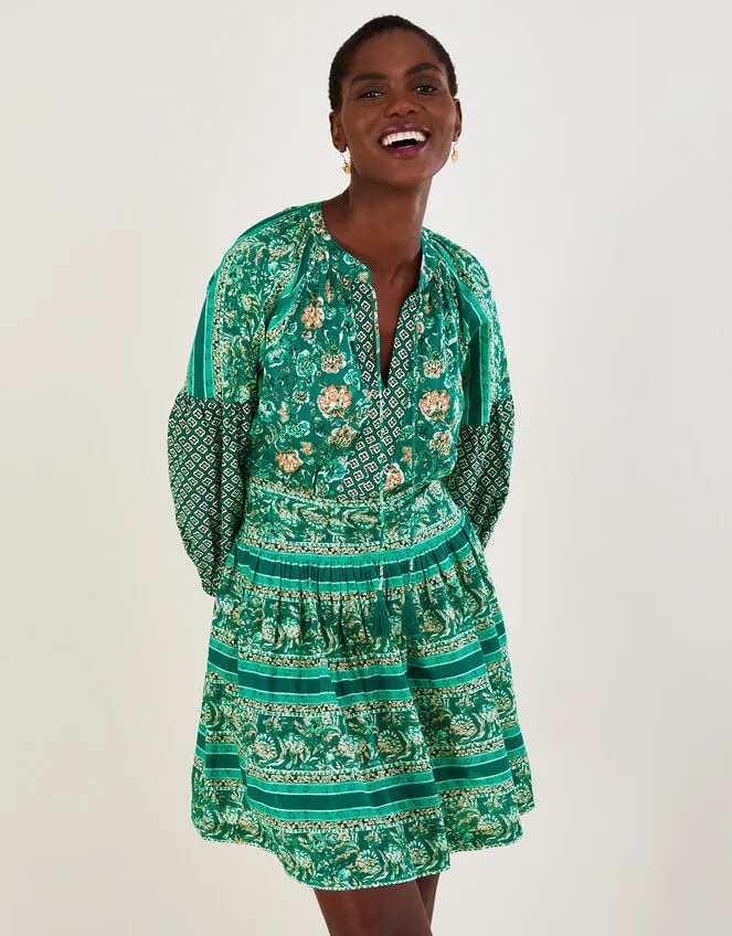Women Floral Print Tiered Short Dress In Lenzing Ecovero Green Monsoon Dresses