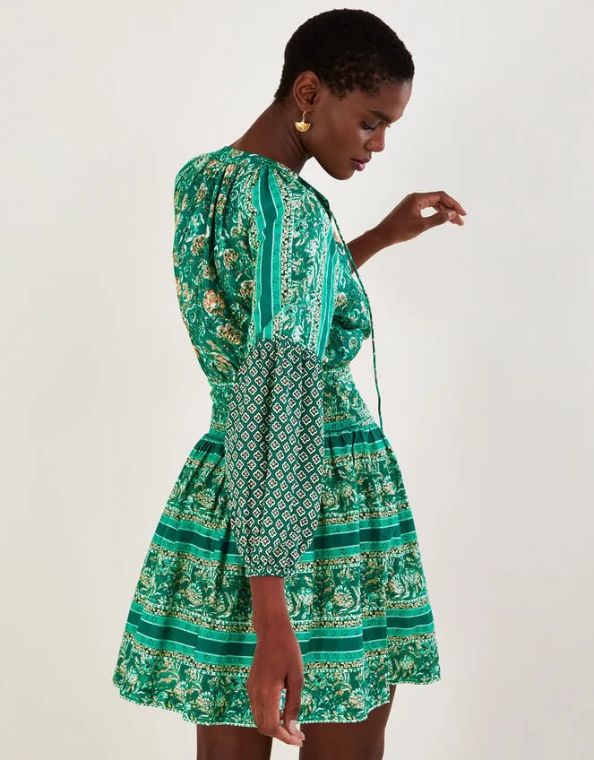 Women Floral Print Tiered Short Dress In Lenzing Ecovero Green Monsoon Dresses