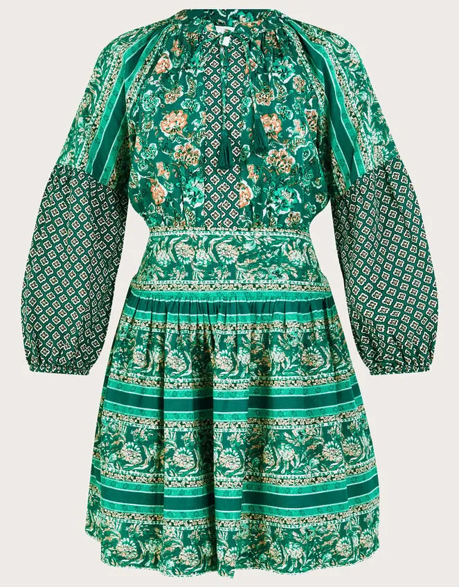 Women Floral Print Tiered Short Dress In Lenzing Ecovero Green Monsoon Dresses