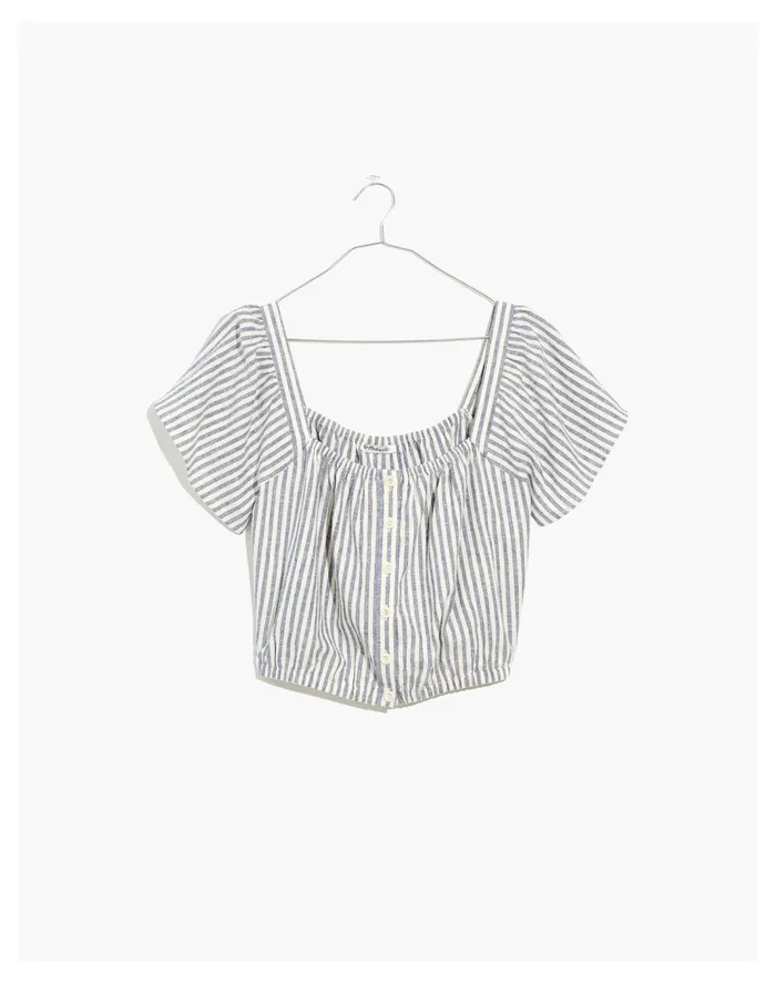 Women Flutter Sleeve Button Front Crop Top In Stripe Hemp Vertical Stripe Plain Madewell Tops and Shirts Women Flutter Sleeve Button Front Crop Top In Stripe Hemp Vertical Stripe Plain Madewell Tops and Shirts