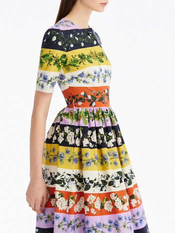 Women For The Bride Oscar De La Renta Botanical Stripe Cotton Poplin Dress Ginger Multi Women For The Bride Oscar De La Renta Botanical Stripe Cotton Poplin Dress Ginger Multi