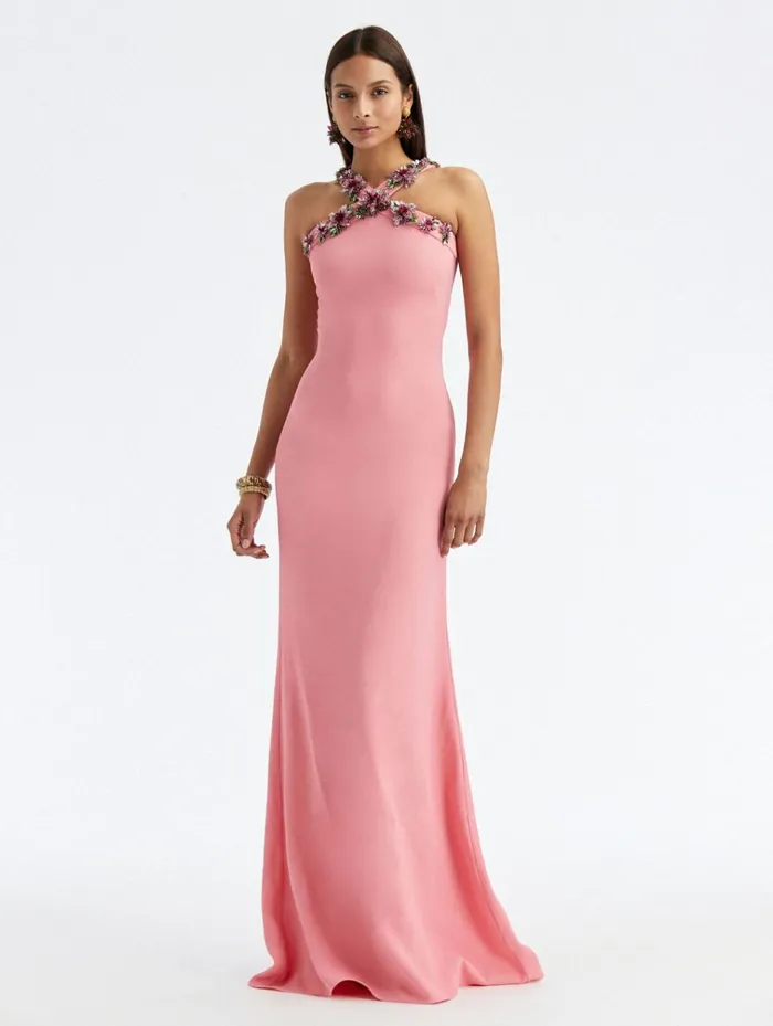 Women For The Bride Oscar De La Renta Crystal Dahlia Crepe Gown Tulip