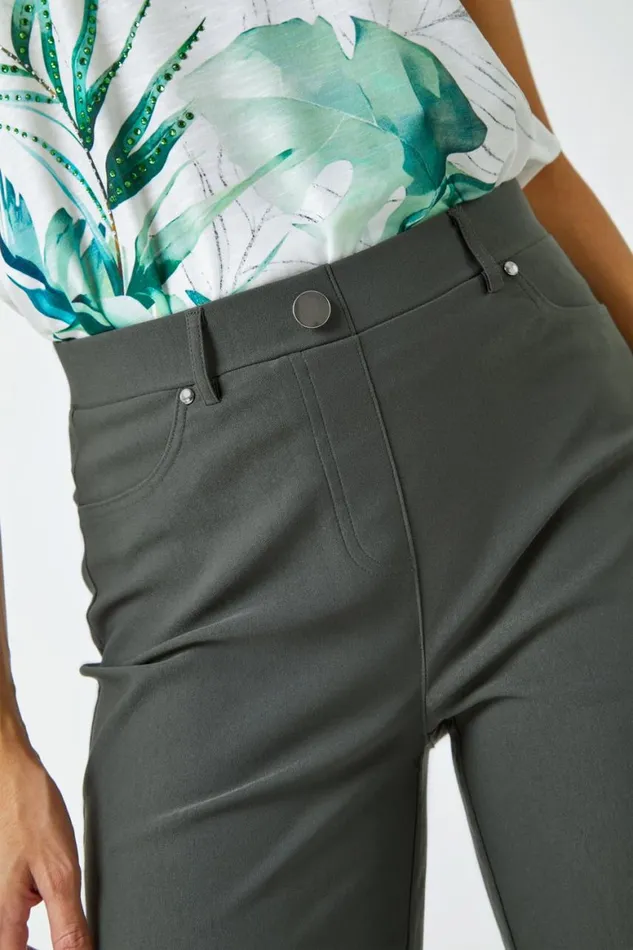 Women Forest Elastic Waist Turn Up Stretch Shorts Roman Trousers