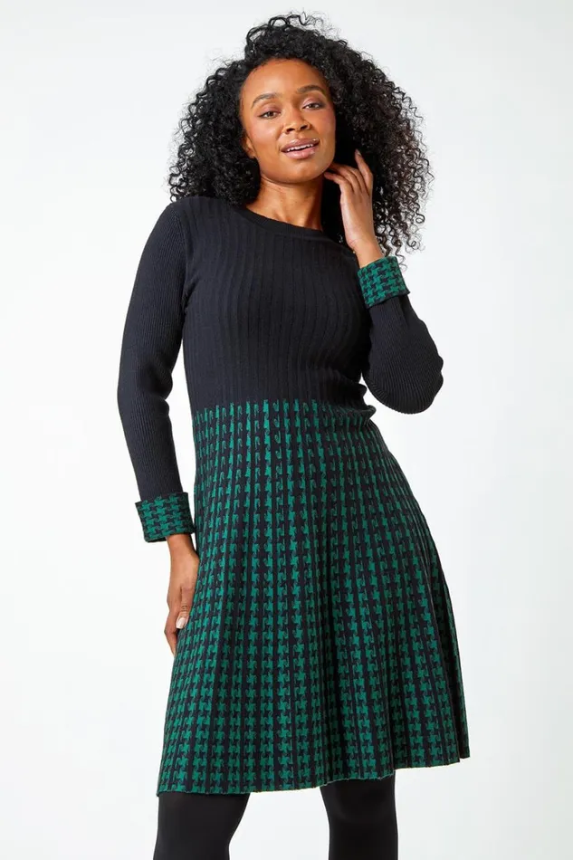 Women Forest Petite Contrast Knit Jumper Dress Roman Dresses