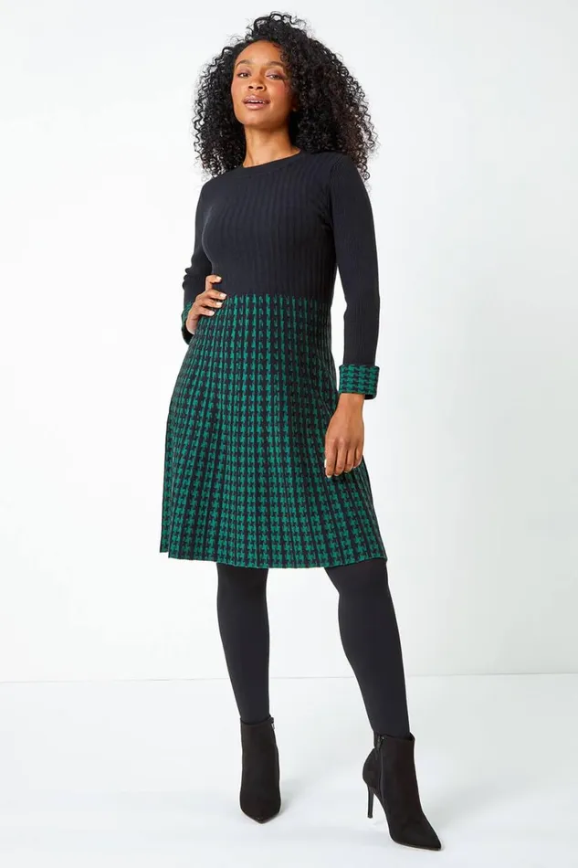 Women Forest Petite Contrast Knit Jumper Dress Roman Dresses
