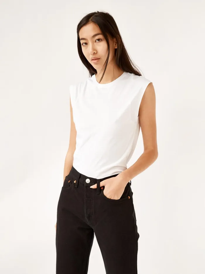 Women Frame Denim 8211 Le Mid Rise Muscle Tee In White The UNDONE Tops
