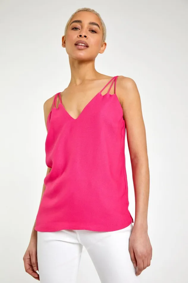 Women Fuchsia Plain Strap Detail Vest Top Roman Tops