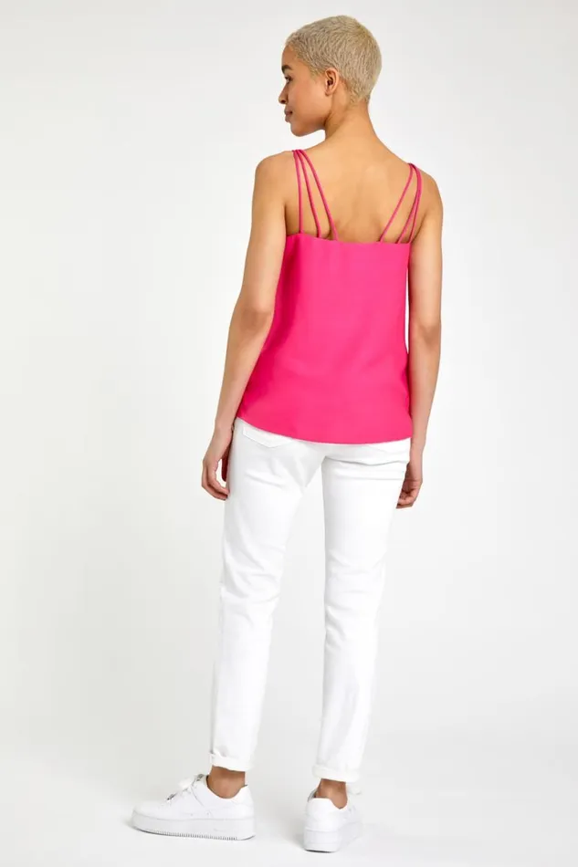 Women Fuchsia Plain Strap Detail Vest Top Roman Tops