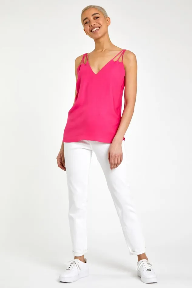 Women Fuchsia Plain Strap Detail Vest Top Roman Tops