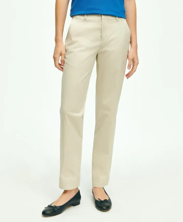 Women Garment Washed Stretch Cotton Chinos Natural Brooks Brothers Pants and Skirts