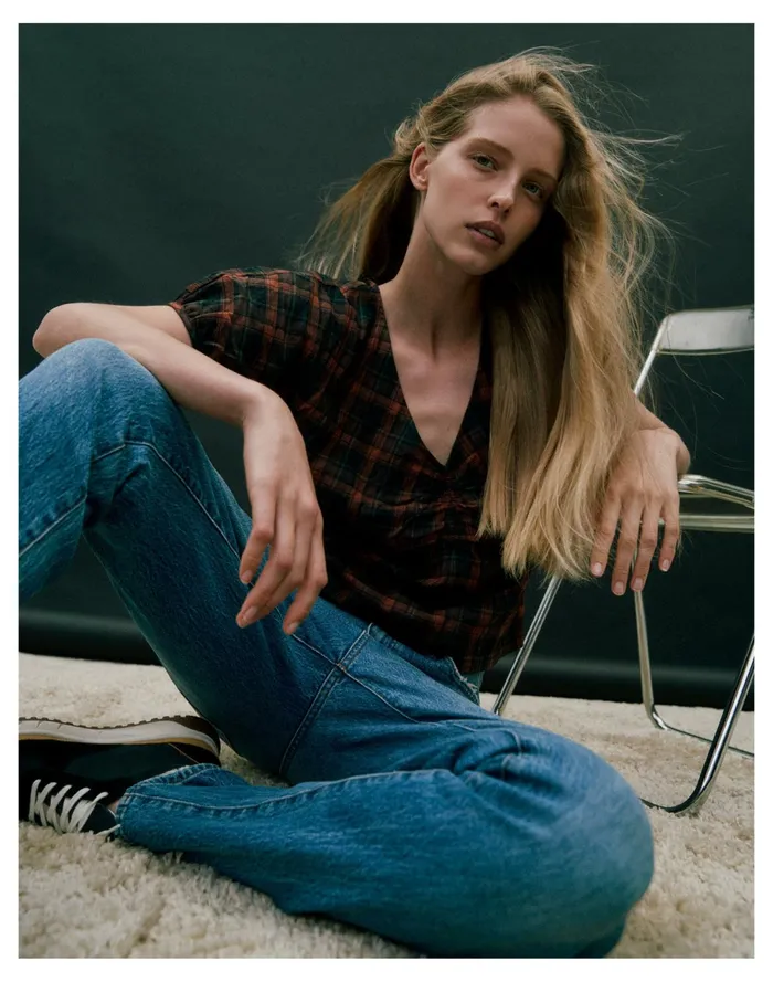 Women Gathered V Neck Top In Plaid Fuller Plaid Warm Umber Madewell Tops and Shirts Women Gathered V Neck Top In Plaid Fuller Plaid Warm Umber Madewell Tops and Shirts