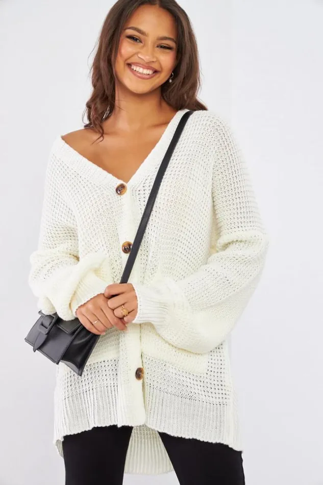 Women Gilet En Maille Blanc White Brentiny Paris Cardigans