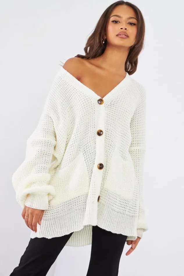 Women Gilet En Maille Blanc White Brentiny Paris Cardigans