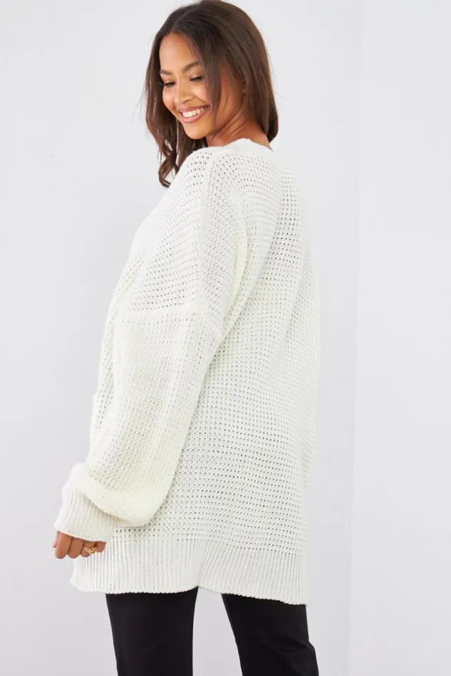 Women Gilet En Maille Blanc White Brentiny Paris Cardigans