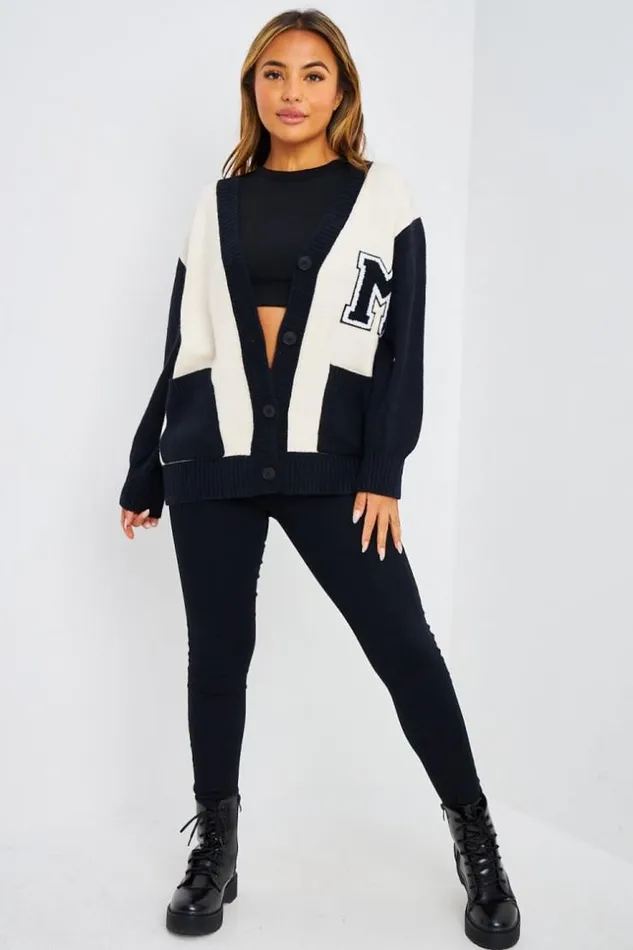 Women Gilet En Mailles cru Et Noir Black Brentiny Paris Cardigans