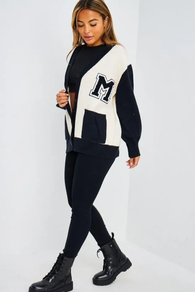 Women Gilet En Mailles cru Et Noir Black Brentiny Paris Cardigans