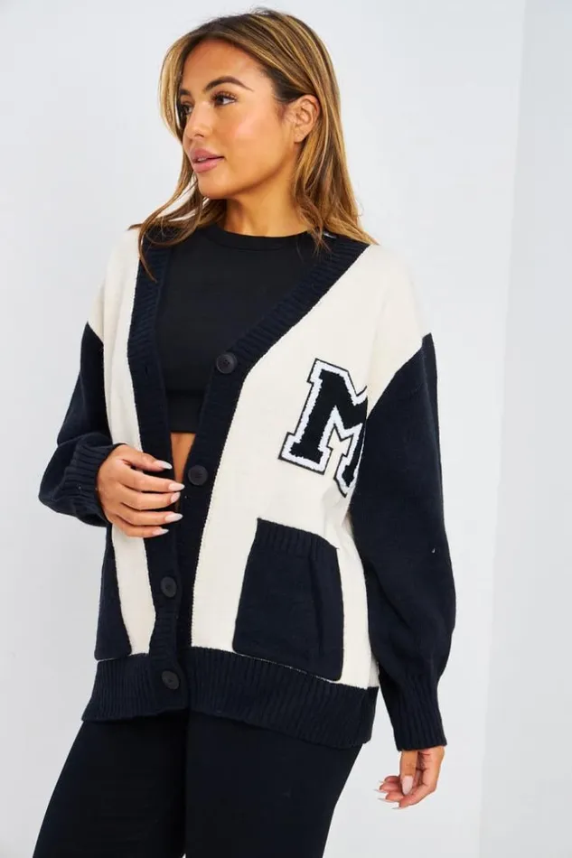 Women Gilet En Mailles cru Et Noir Black Brentiny Paris Cardigans