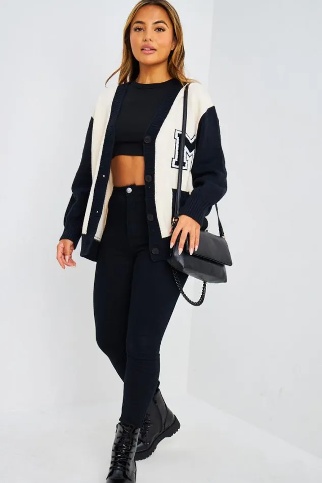 Women Gilet En Mailles cru Et Noir Black Brentiny Paris Cardigans