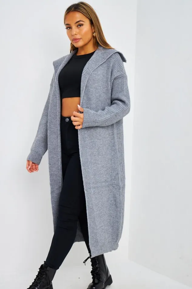 Women Gilet Long Ouvert Gris En Mailles Grey Brentiny Paris Cardigans