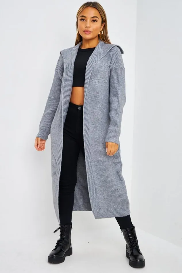 Women Gilet Long Ouvert Gris En Mailles Grey Brentiny Paris Cardigans
