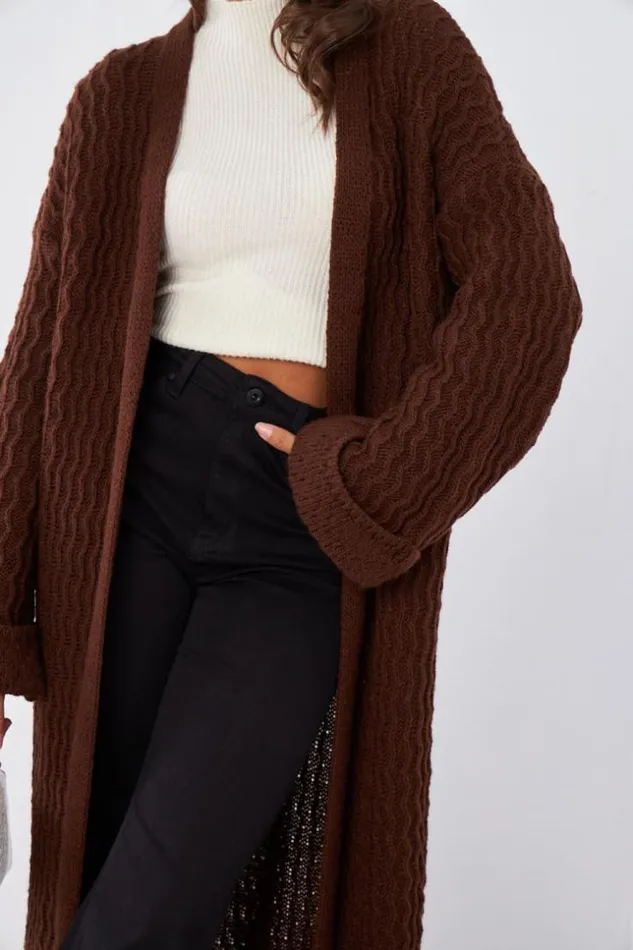 Women Gilet Marron En Maille Simple Brown Brentiny Paris Cardigans