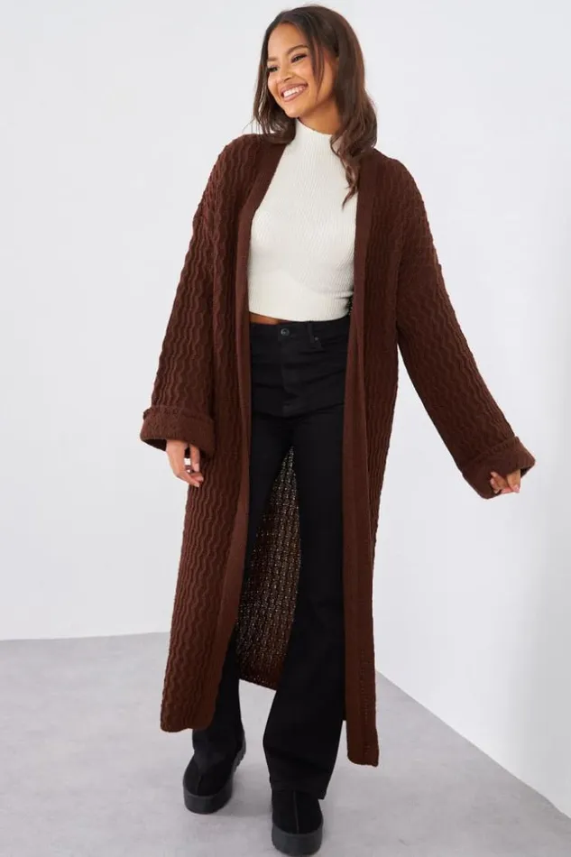 Women Gilet Marron En Maille Simple Brown Brentiny Paris Cardigans