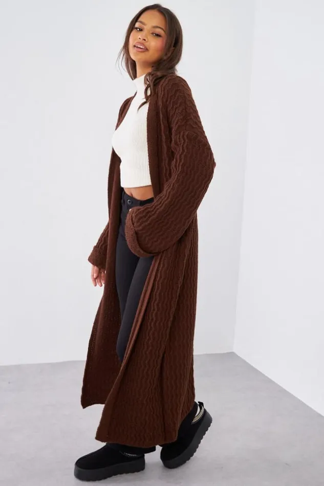 Women Gilet Marron En Maille Simple Brown Brentiny Paris Cardigans