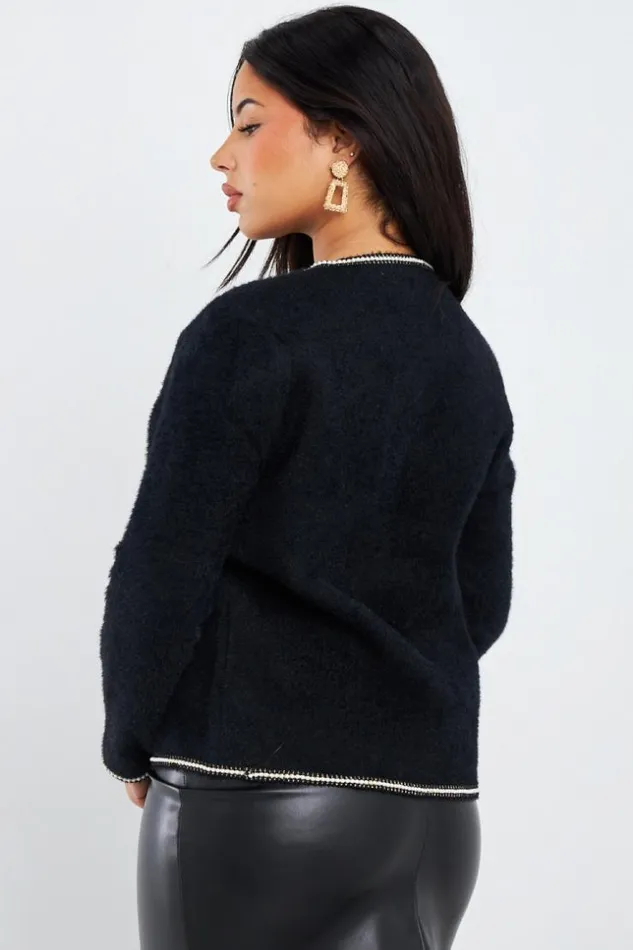 Women Gilet Noir Perles Black Brentiny Paris Cardigans