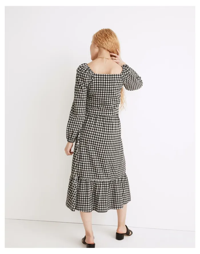 Women Gingham Puff Sleeve Button Front Crop Top True Black Madewell Tops and Shirts