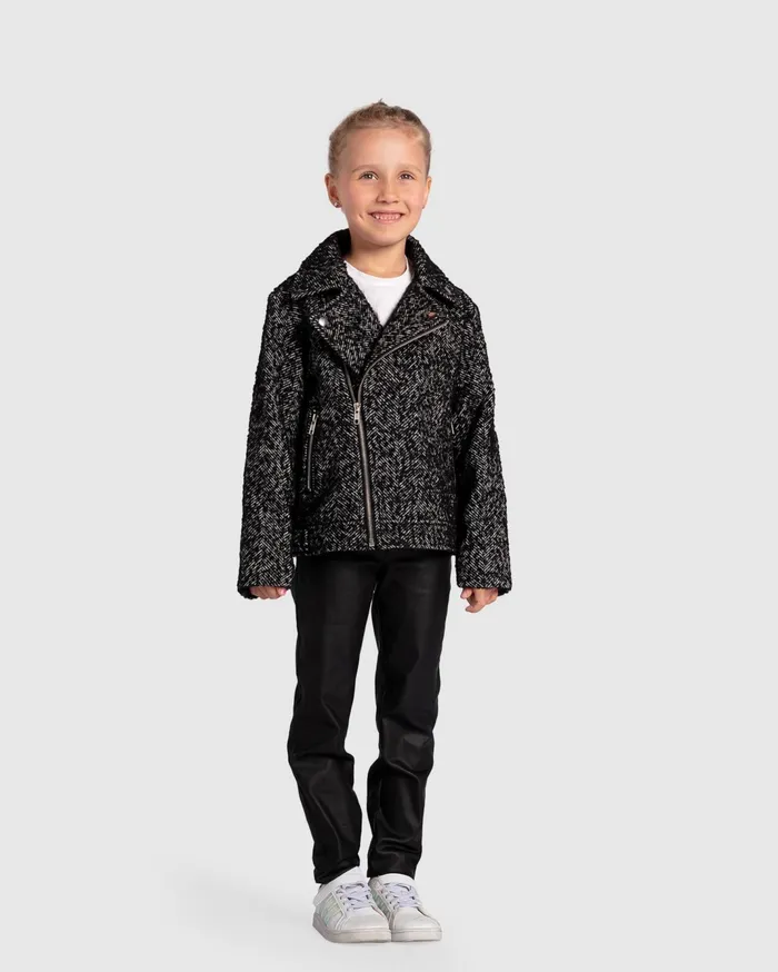 Women Girls Belle and Bloom Angel039s Face Biker Jacket 8211 Black