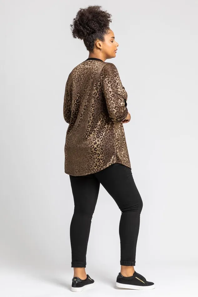 Women Gold Curve Animal Print Jacquard Tunic Top Roman Tops