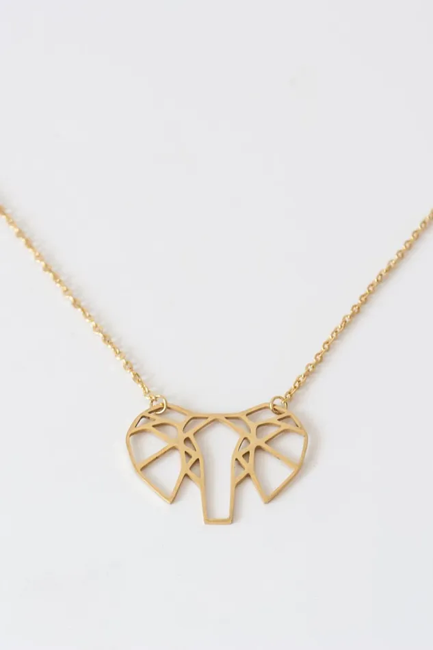 Women Gold Origami Elephant Necklace Roman Jewellery