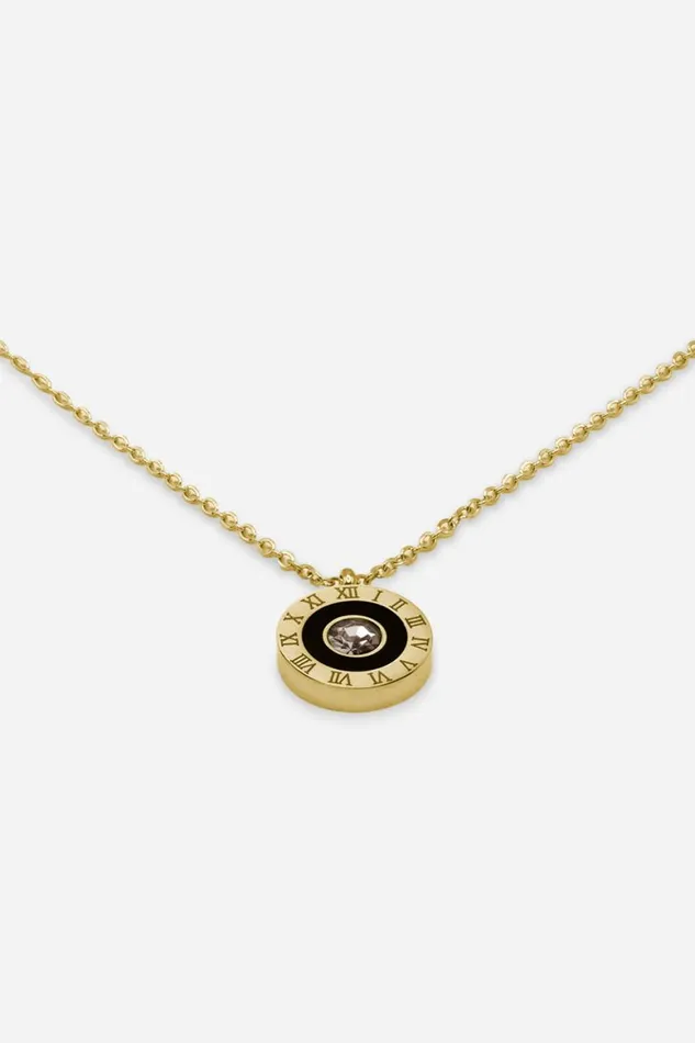 Women Gold Stainless Steel Diamante Clock Pendant Roman Jewellery