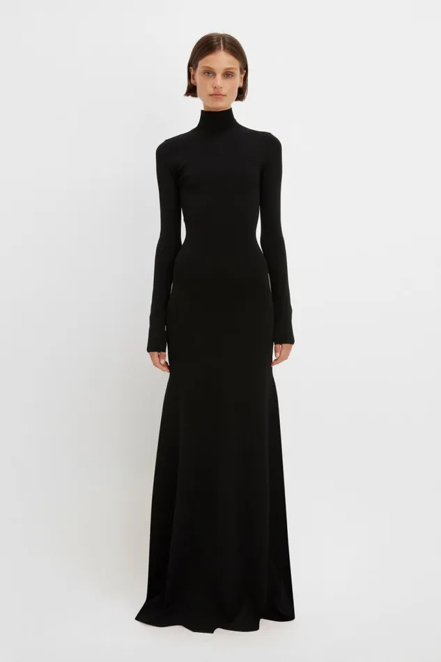 Women Gowns Victoria Beckham Polo Neck Knitted Gown In Black